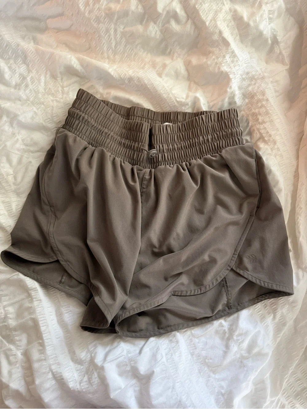 all in motion Olive Gray Smocked-Waist Athletic Shorts